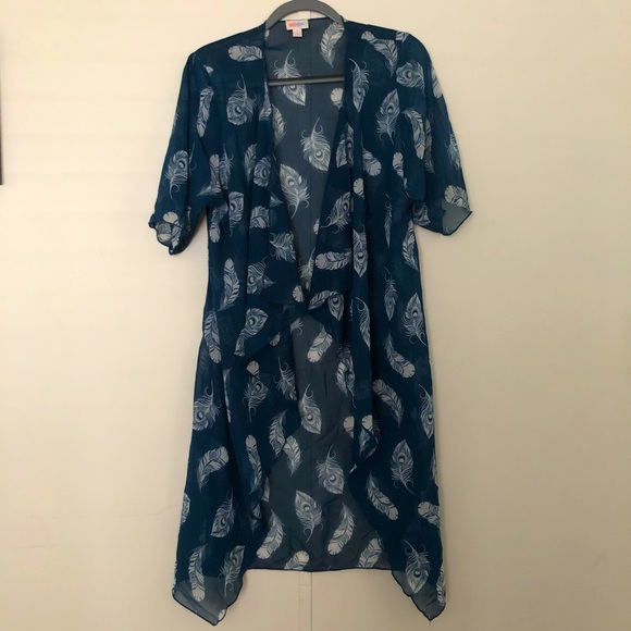 LuLaRoe Shirley Sweater Blue White Feather Small